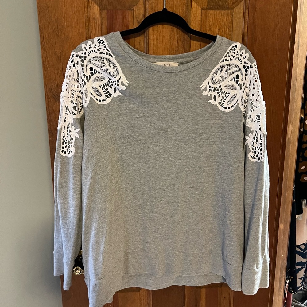 Loft lace shoulder sweatshirt